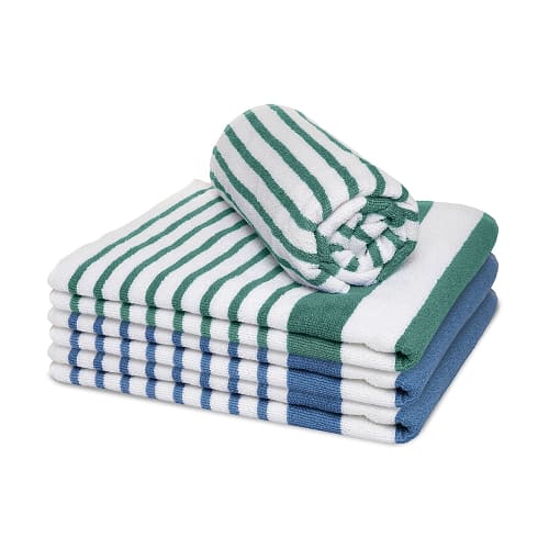 Grand Royal Pool & Beach Towel, Cotton End Hem, 30x70, 15.0 lbs/dz, Green/White Stripes